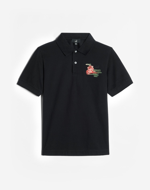 DUNHILL ABSTRACT FLORALS EMBROIDERY COTTON PIQUE POLO POLOS Man f