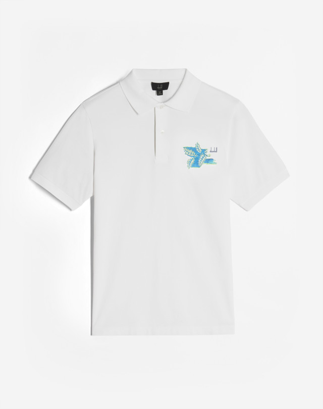DUNHILL ABSTRACT FLORALS EMBROIDERY COTTON PIQUE POLO POLOS Man f