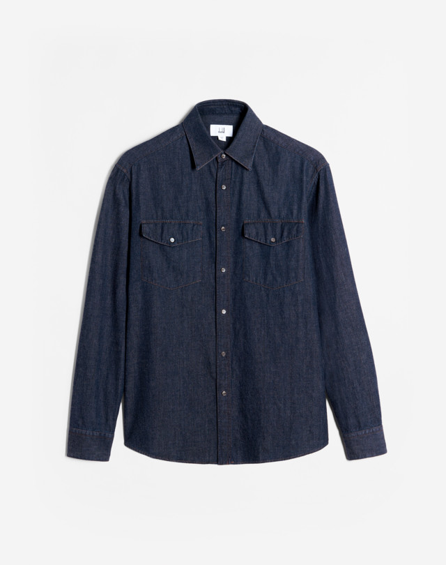 DUNHILL WESTERNHEMD AUS WASHED-DENIM LANGÄRMELIGES FREIZEITHEMD Herren f