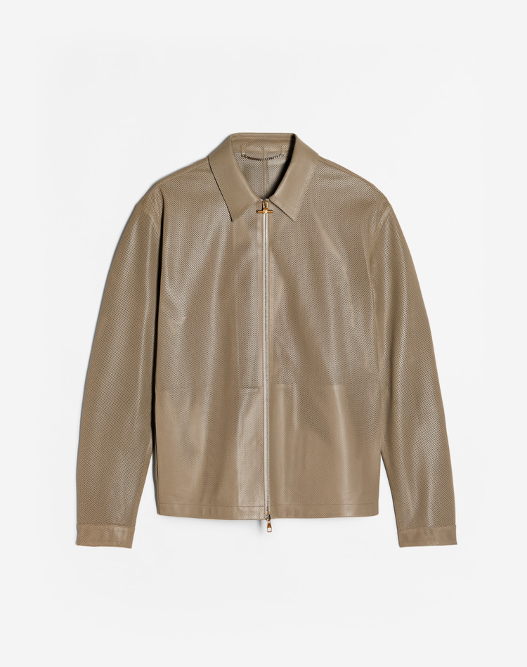 PERFORATED LEATHER ZIP SHIRT JACKET DUNHILL LEATHER JACKETS Man PERFORATED LEATHER ZIP SHIRT JACKET f