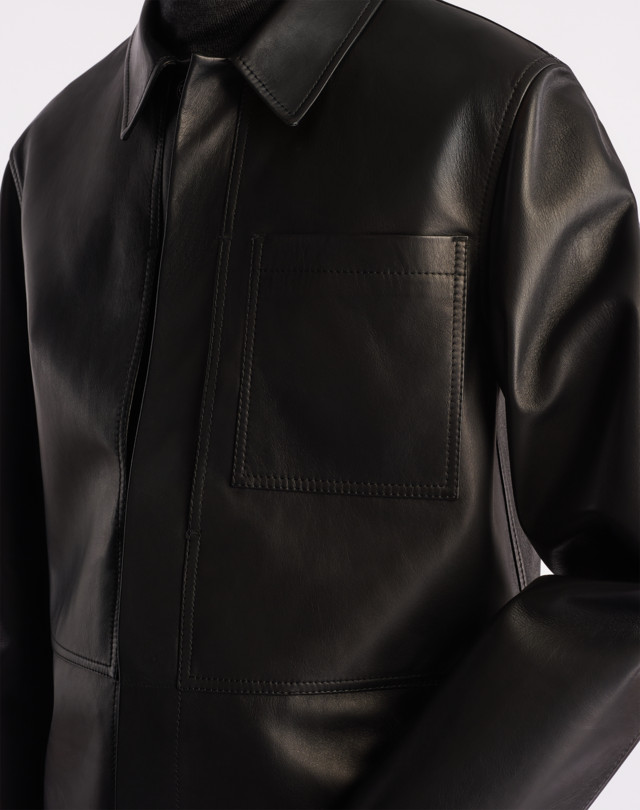 DUNHILL LEATHER PATCH SHIRT JACKET LEATHER JACKETS Man a