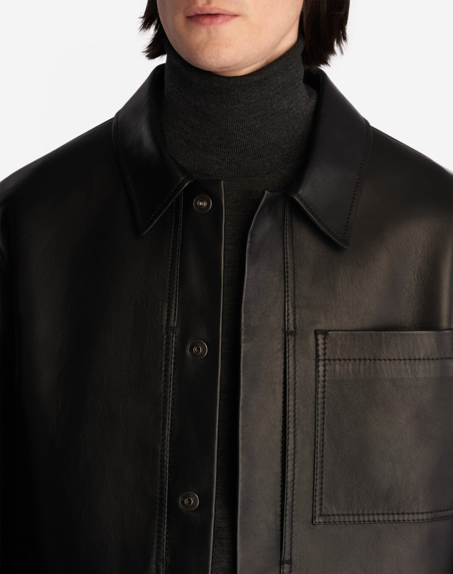 Men's Black Leather Patch Shirt Jacket | dunhill US Online Store