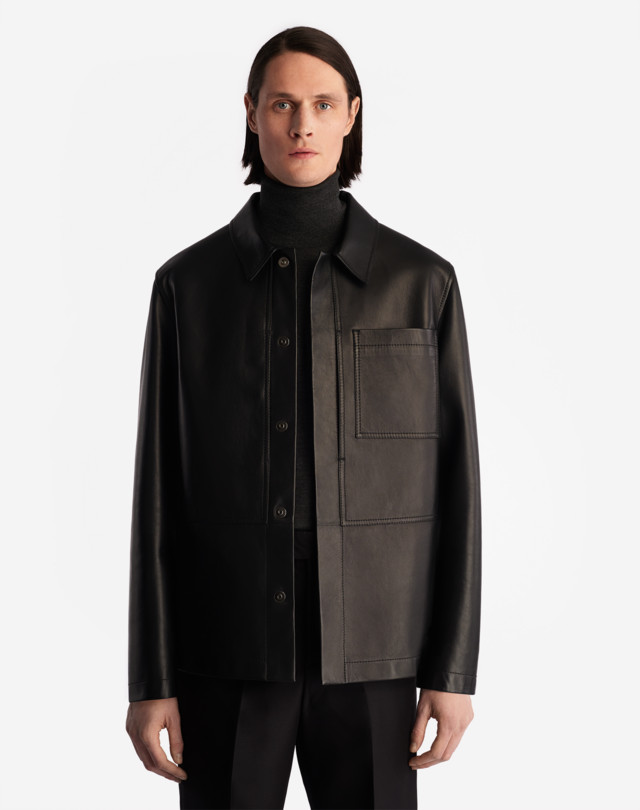 DUNHILL LEATHER PATCH SHIRT JACKET LEATHER JACKETS Man d