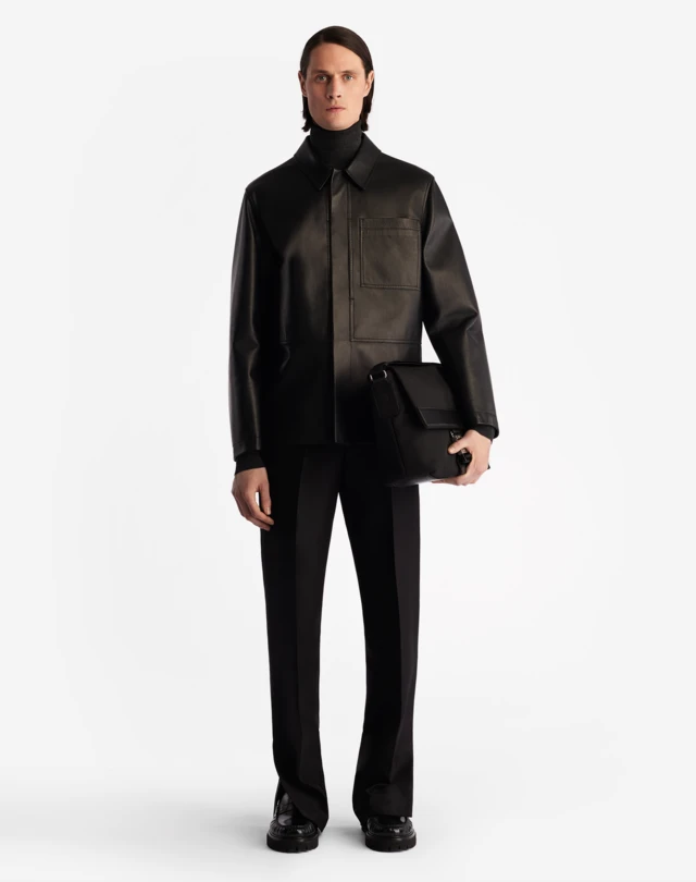 DUNHILL LEATHER PATCH SHIRT JACKET LEATHER JACKETS Man r