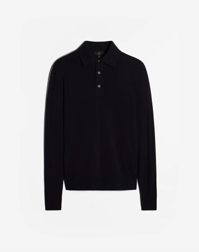 Men's Navy Merino Long Sleeve Polo | dunhill TW Online Store