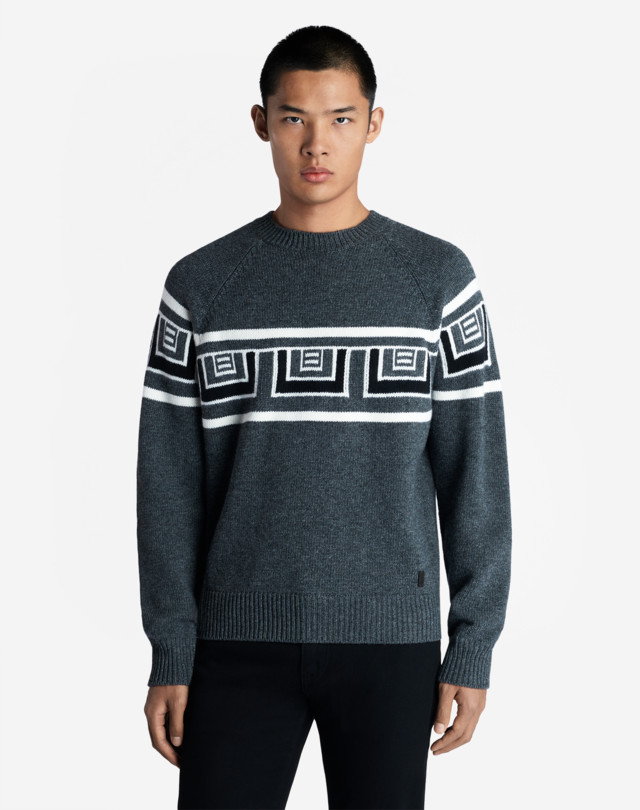 DUNHILL CASHMERE BLEND JACQUARD CREW NECK SWEATER JUMPERS Man d