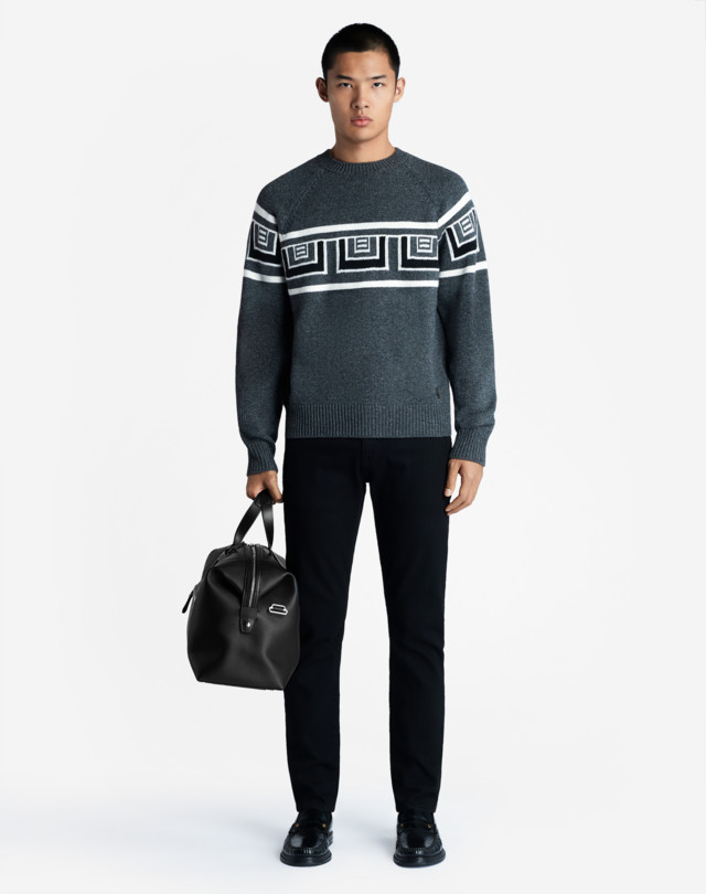 DUNHILL CASHMERE BLEND JACQUARD CREW NECK SWEATER JUMPERS Man r