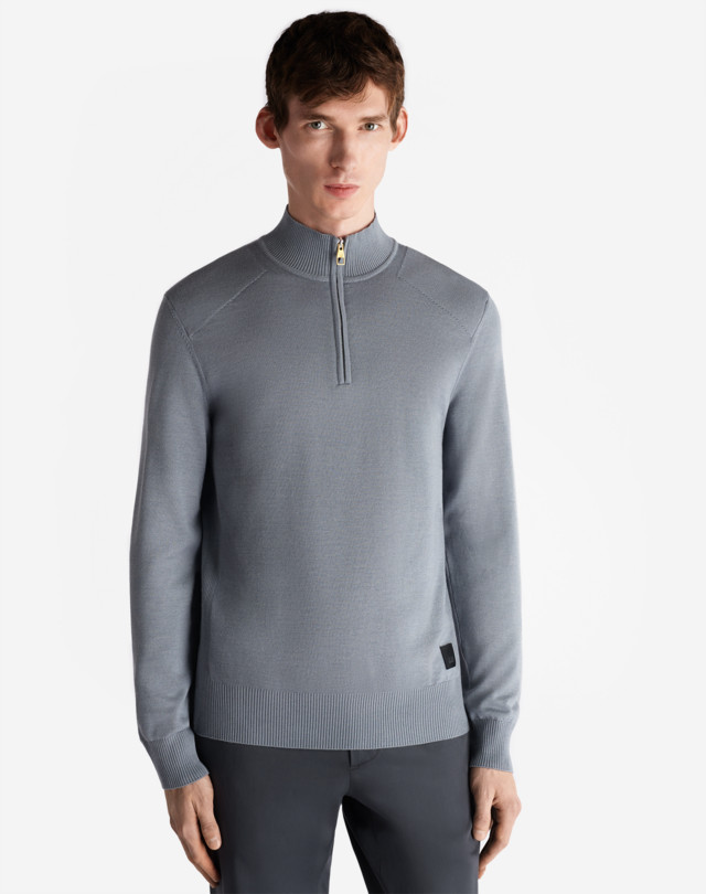 DUNHILL UTILITY PATCH MERINO 1/4 ZIP JUMPERS Man d
