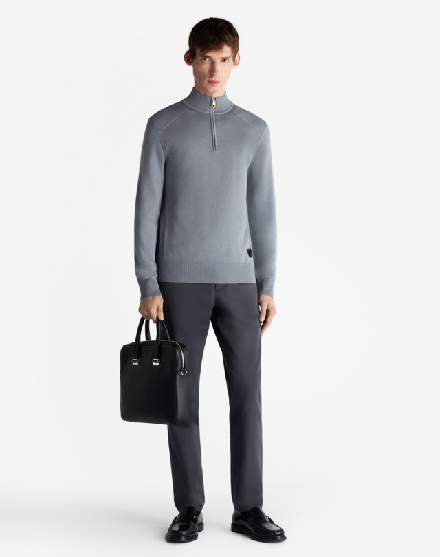 DUNHILL UTILITY PATCH MERINO 1/4 ZIP JUMPERS Man r