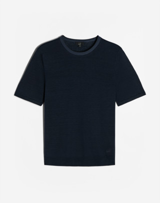 Contrast Rolled Edge Linen Silk T-Shirt 