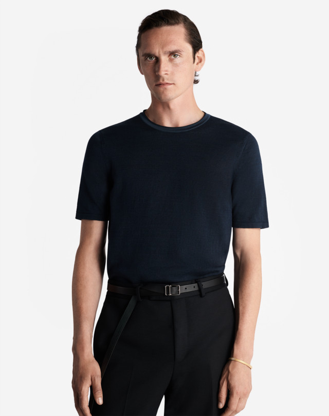 DUNHILL CONTRAST ROLLED EDGE LINEN SILK T-SHIRT T-SHIRT Man d