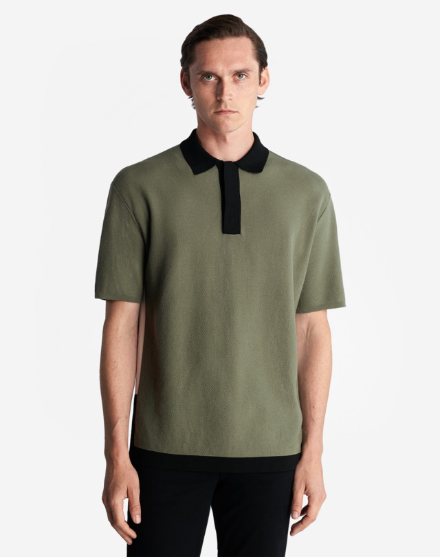 DUNHILL TEXTURED CONTRAST TRIM SHORT SLEEVE POLO POLOS Man d