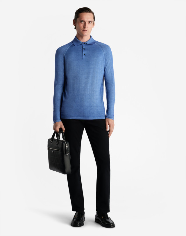 DUNHILL GARMENT DYE LONG SLEEVE POLO POLOS Man r