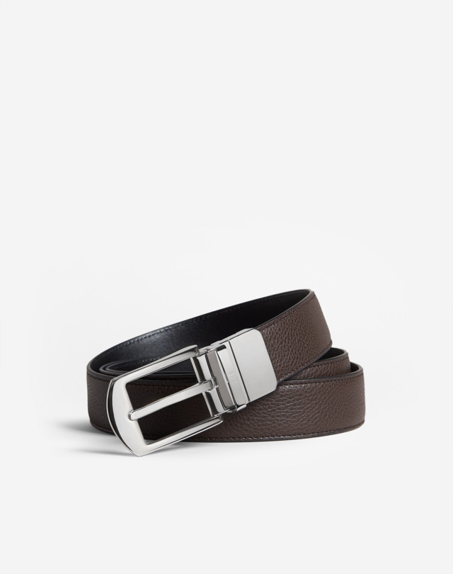 Men s Reversible 30Mm Classic Rounded Buckle Grain Leather Belt