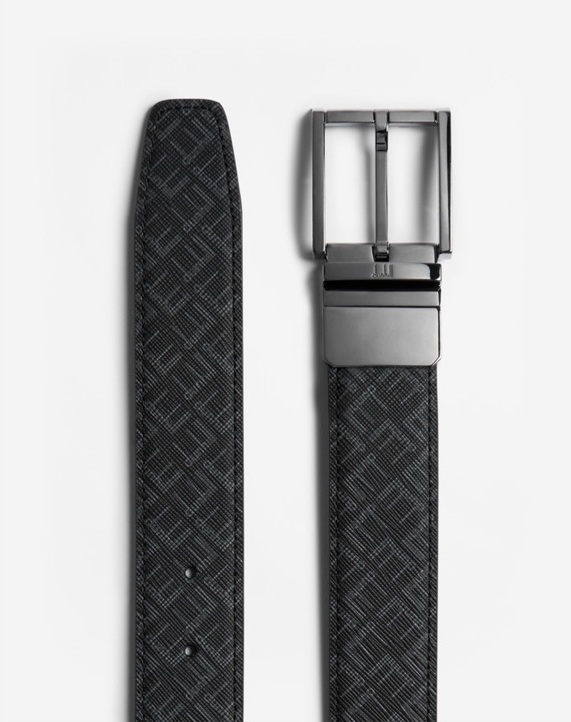 DUNHILL REVERSIBLE 35MM CLASSIC RECTANGULAR BUCKLE SIGNATURE CANVAS BELT BELTS Man r