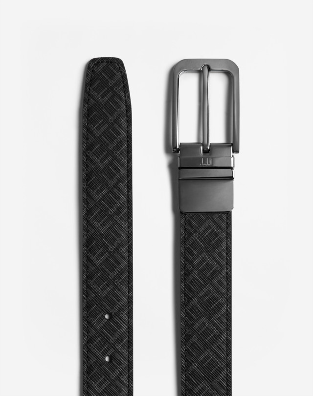 DUNHILL REVERSIBLE 30MM CLASSIC ROUNDED BUCKLE SIGNATURE CANVAS LEATHER BELT BELTS Man r