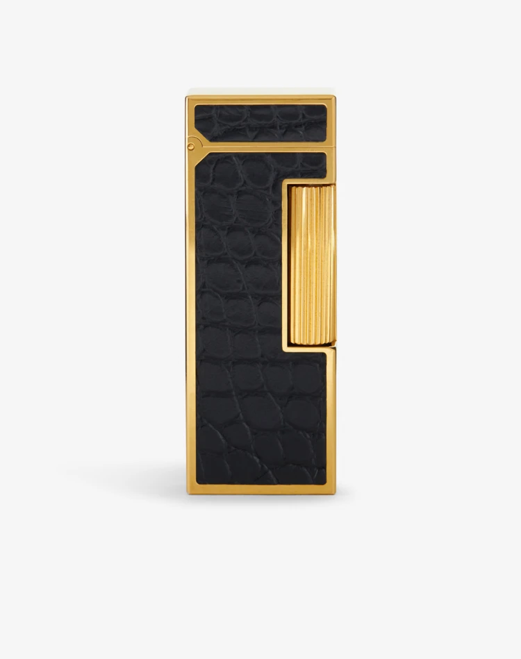 DUNHILL ACCENDINI Uomo Accendino Rollagas placcato oro in alligatore nero f