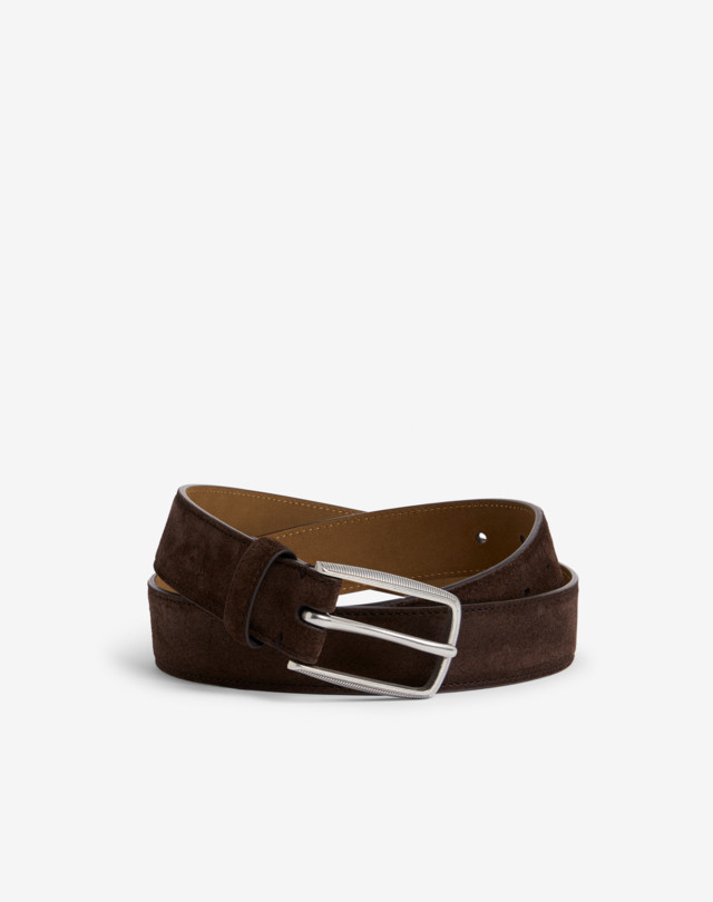 DUNHILL Chocolate 30mm Tongue Rectangular Lines Suede Belt BELTS Man f
