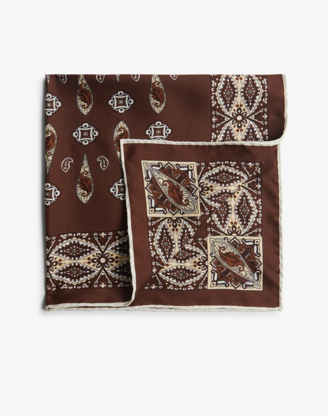 DUNHILL Foulard tour de cou en soie à imprimé cachemire marron Neckerchiefs Homme f