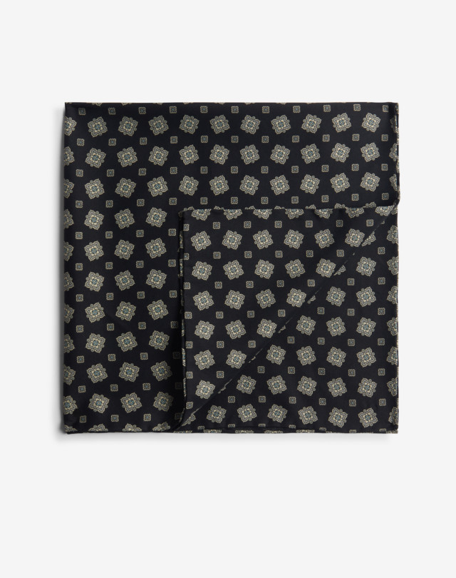 DUNHILL Foulard tour de cou en soie à imprimé Medallion noir Neckerchiefs Homme f
