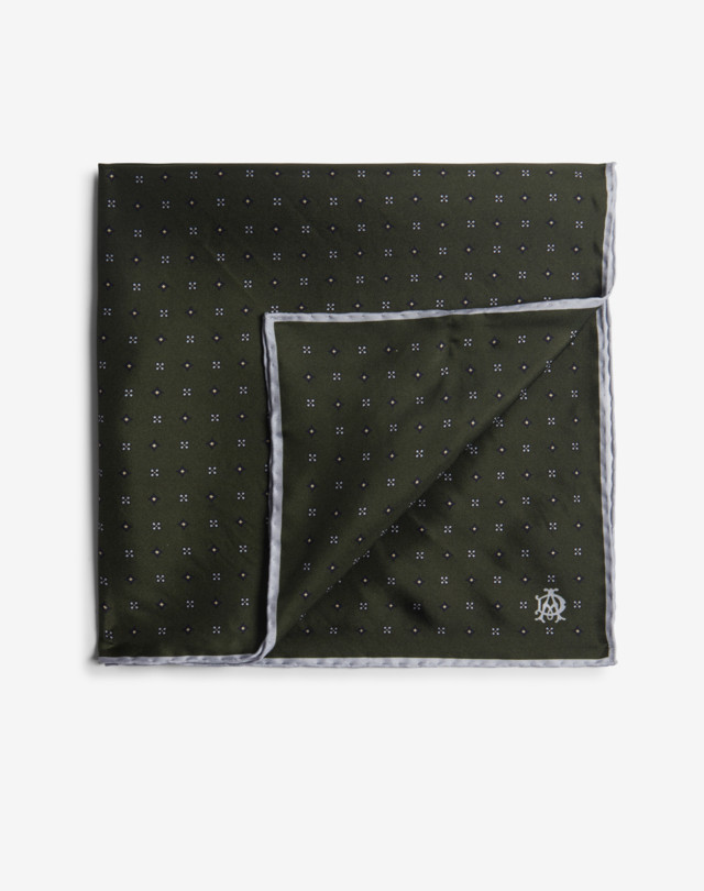 DUNHILL Fazzoletto da collo in seta verde oliva con stampa Neat a fiorellini Neckerchiefs Uomo f