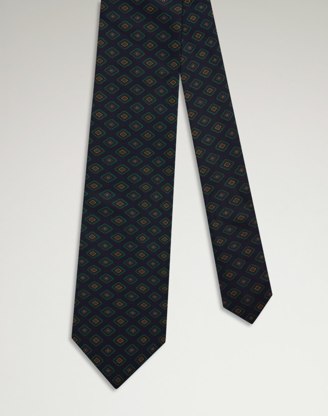 DUNHILL Navy Silk Square Neats Printed Tie Tie Man f