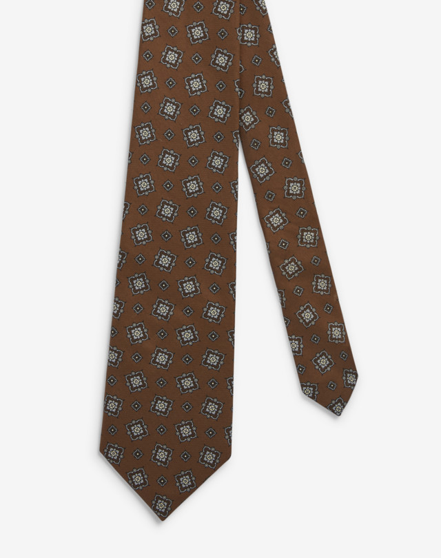 DUNHILL Braune Krawatte aus Seide mit „Scattered Medallion“-Print KRAWATTE Herren f