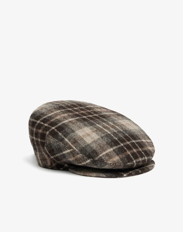 DUNHILL Dark Brown Wool Check Flat Cap HATS Man f