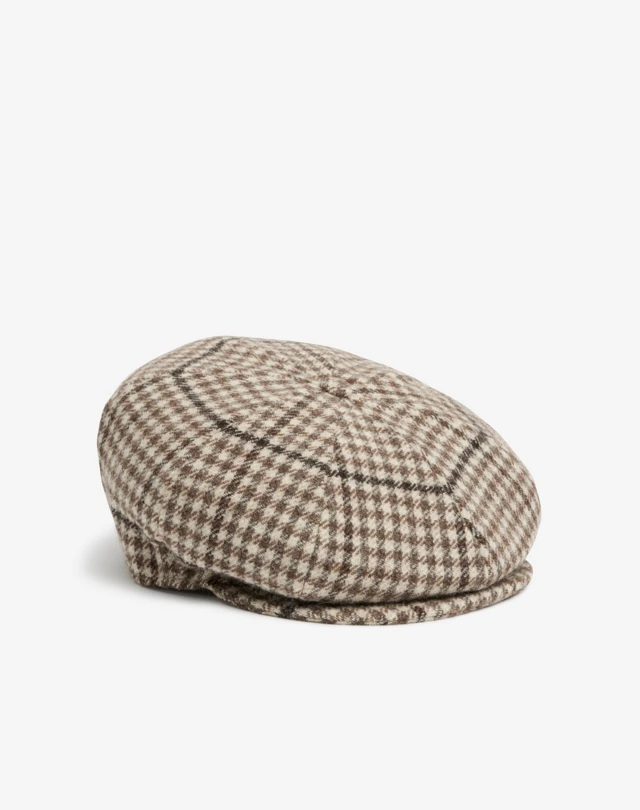 DUNHILL Heather Brown Wool Glen Check Baker Boy Cap HATS Man f