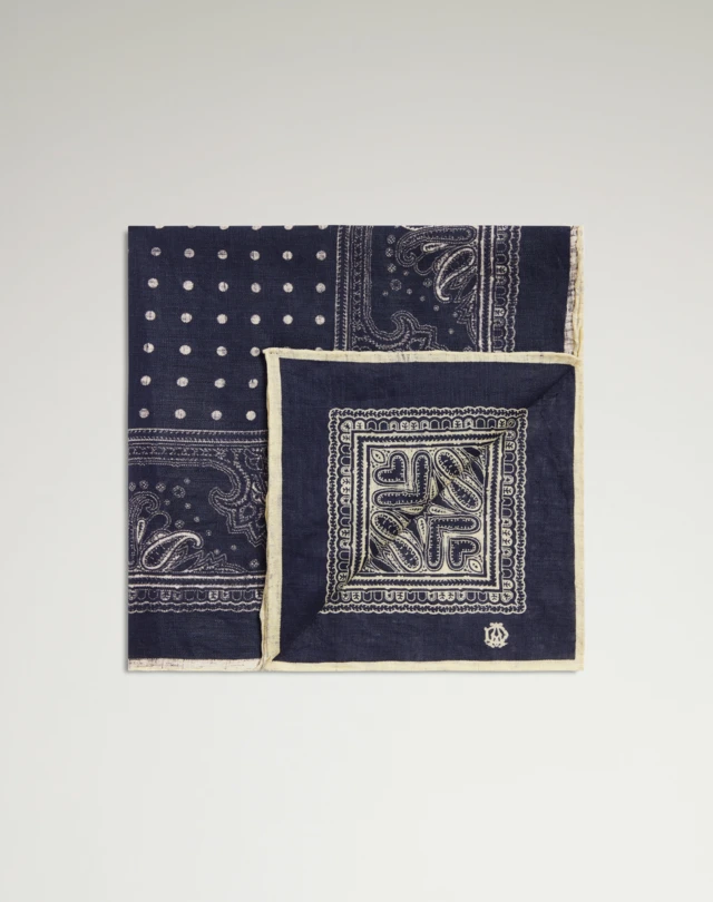 DUNHILL Linen Dot Paisley Screen Printed Neckerchief Neckerchiefs Man f