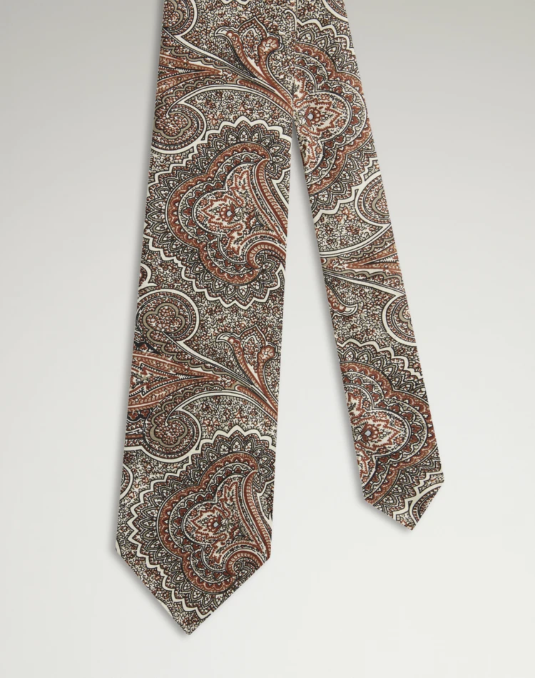 DUNHILL Tie Man Silk Hand Screen Printed Paisley Tie f