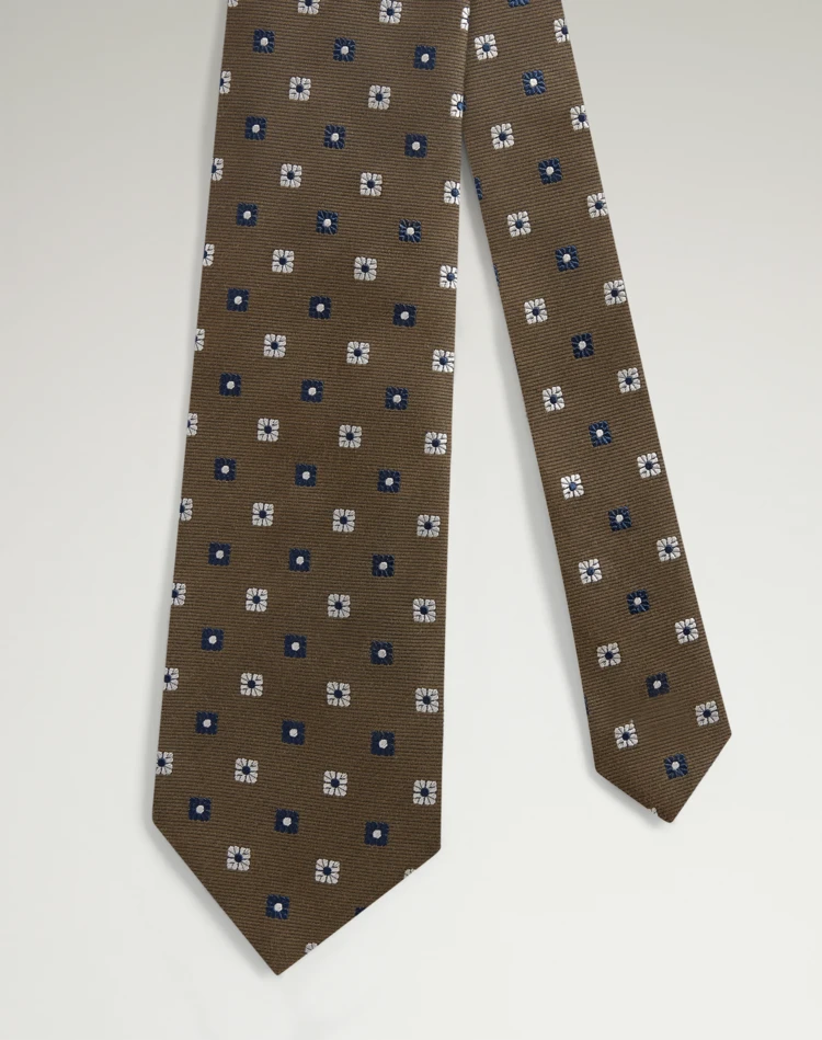 DUNHILL Tie Man Silk Cotton Floral Medallion Woven Tie f
