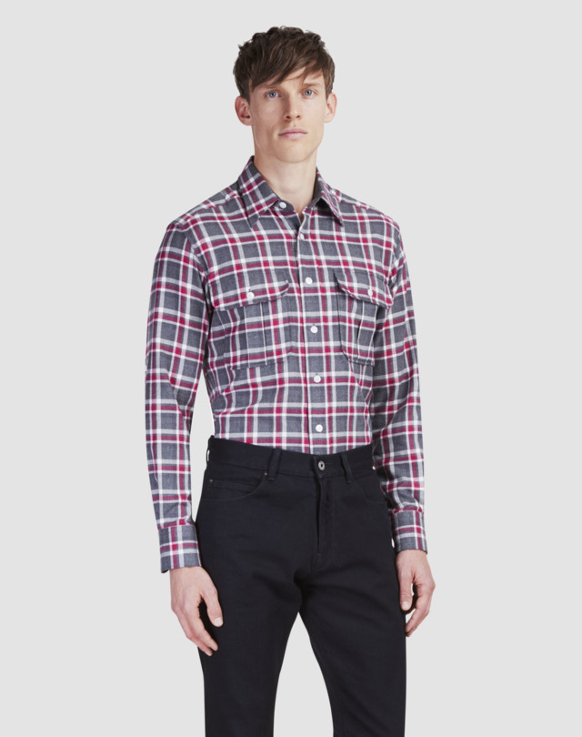 DUNHILL Plaid Check Cotton Overshirt Leisure Shirt Man f