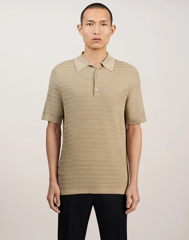 DUNHILL Textured Stripe Silk Polo POLOS Man f