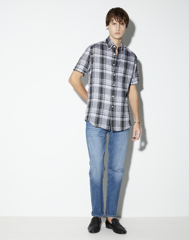 DUNHILL Short-Sleeved Check Buttondown Shirt SHORT SLEEVE CASUAL SHIRTS Man f