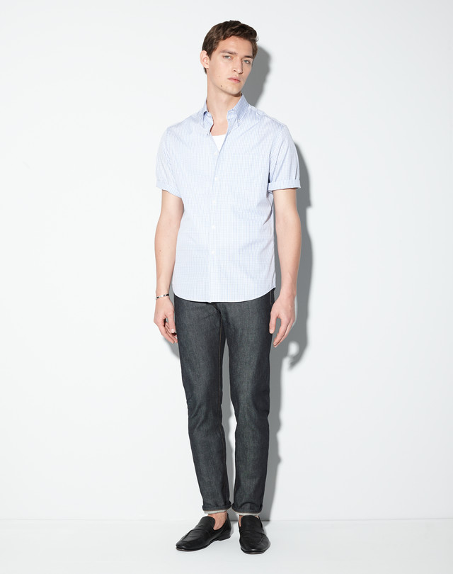 DUNHILL Tonal Check Buttondown Short-Sleeve Shirt SHORT SLEEVE CASUAL SHIRTS Man f