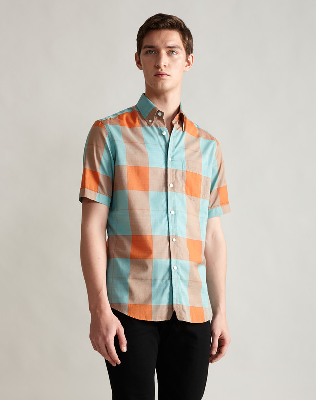 DUNHILL Short-Sleeved Oversized Check Shirt Leisure Shirt Man f
