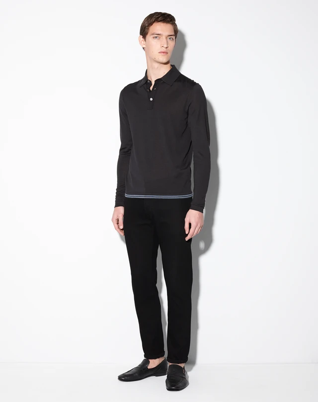 DUNHILL Silk Long-Sleeved Polo Shirt POLOS Man f