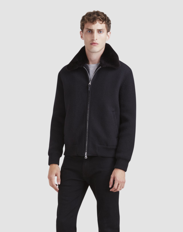 DUNHILL Blouson in maglia con collo di pelliccia Capispalla Uomo f