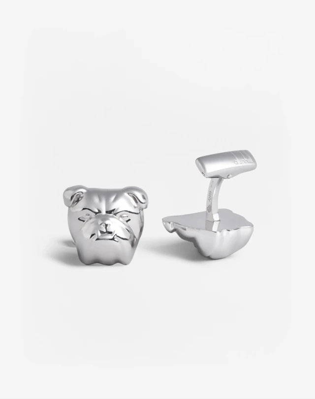 Cufflinks are shown in silver