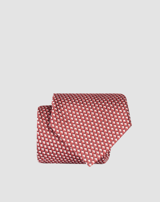 Tie is shown in gold with tonal geometric micro square pattern
