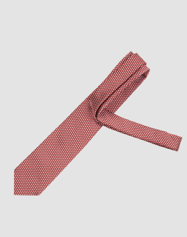 Tie is shown in gold with tonal geometric micro square pattern