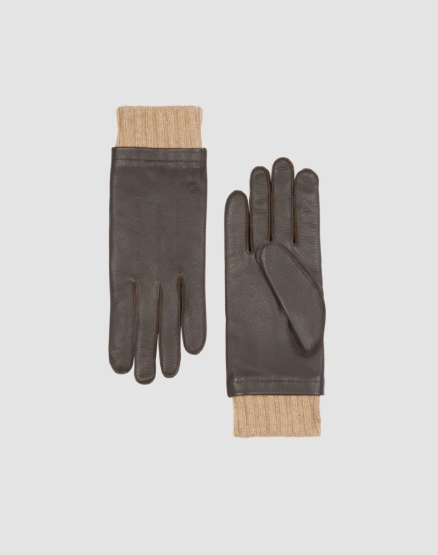 DUNHILL Deerskin Cashmere-ribbed Gloves GLOVES Man f