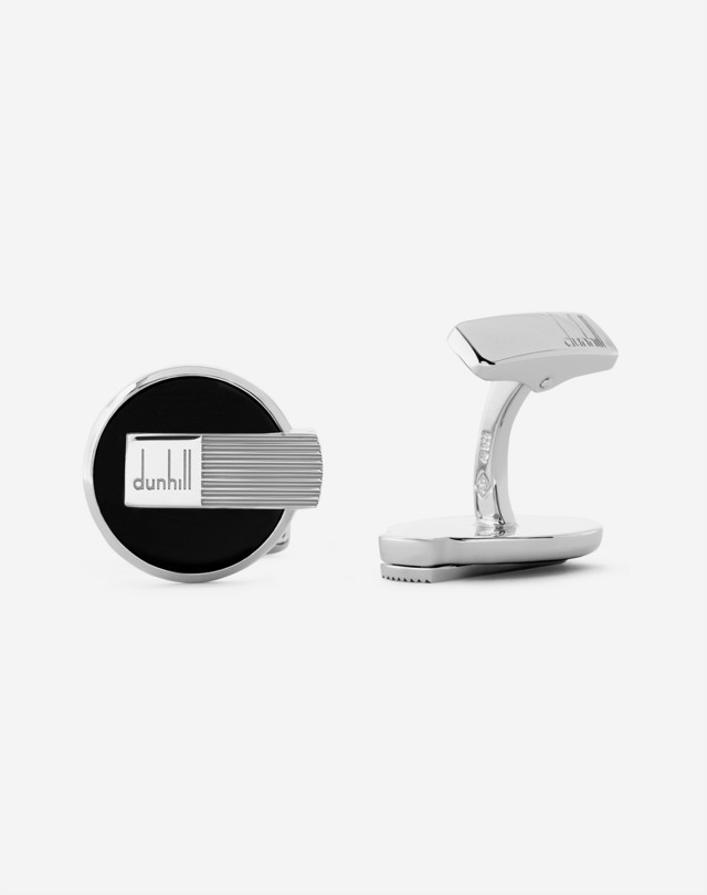 DUNHILL Gemelli in argento e onice con placca a righe GEMELLI Uomo f