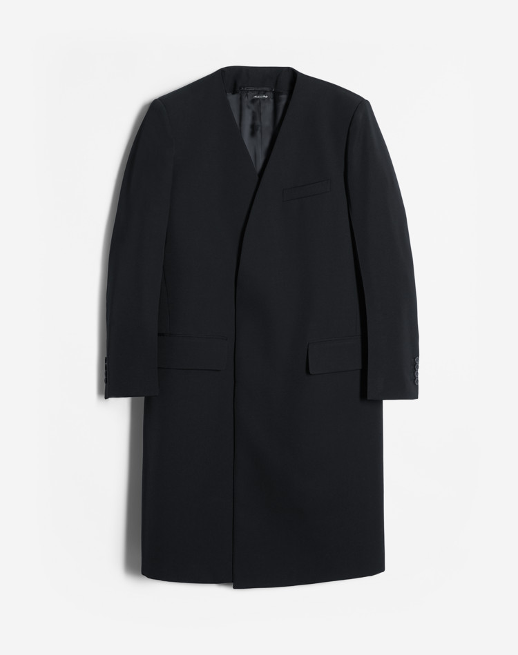 WOOL BLEND HALF WRAP COLLARLESS COAT DUNHILL TOP COATS Man WOOL BLEND HALF WRAP COLLARLESS COAT f