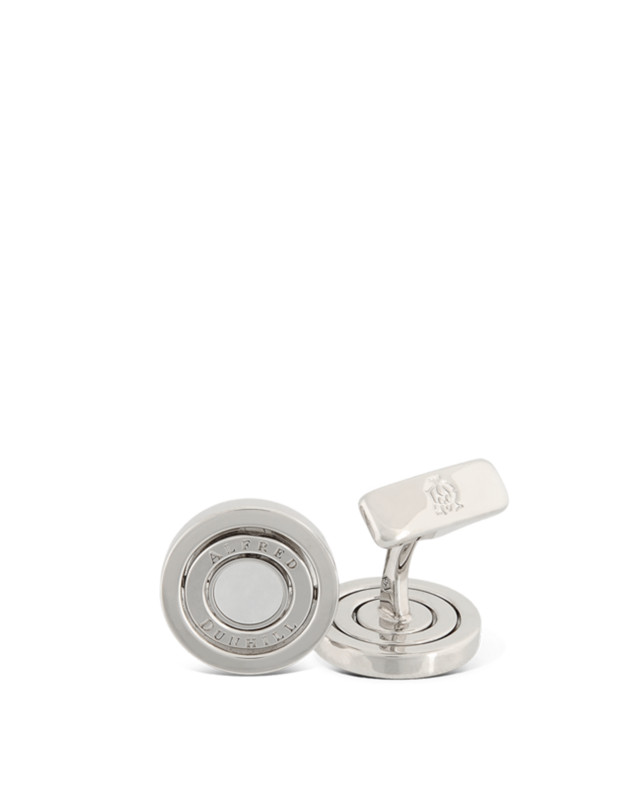 Cufflinks are shown in silver finish with mother-of-pearl insert