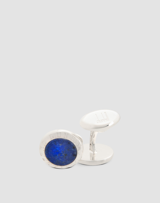 Cufflinks are shown in silver with blue sodalite insert