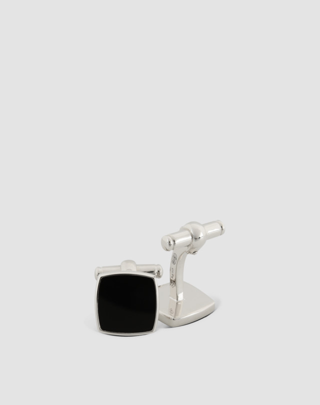 Mens designer cufflinks in silver and onyx