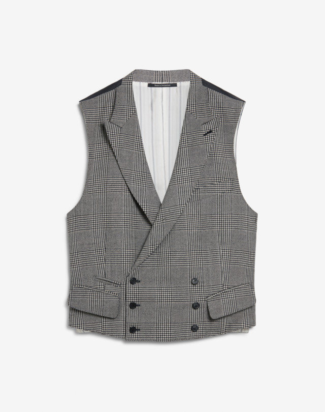 DUNHILL Chaleco de lana y cachemir de cuadros Glen con botonadura doble WAISTCOATS Hombre f