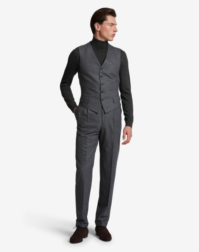 DUNHILL Melange Wool Cashmere Flannel Single Breasted Waistcoat WAISTCOATS Man f